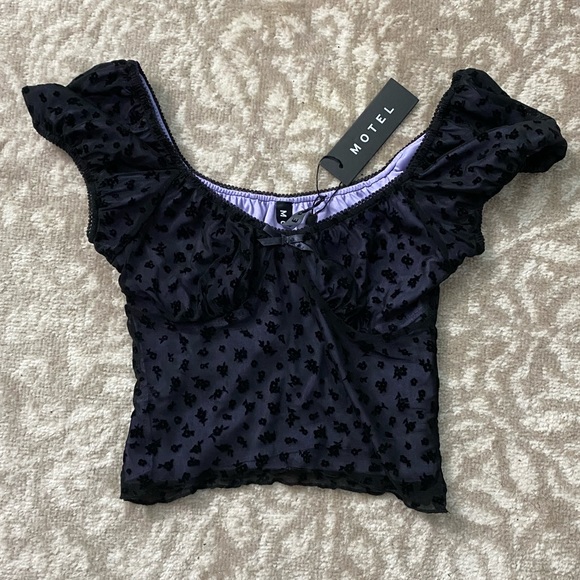 Motel Rocks Tops - Motel Rocks Purple/Black Crop Top
